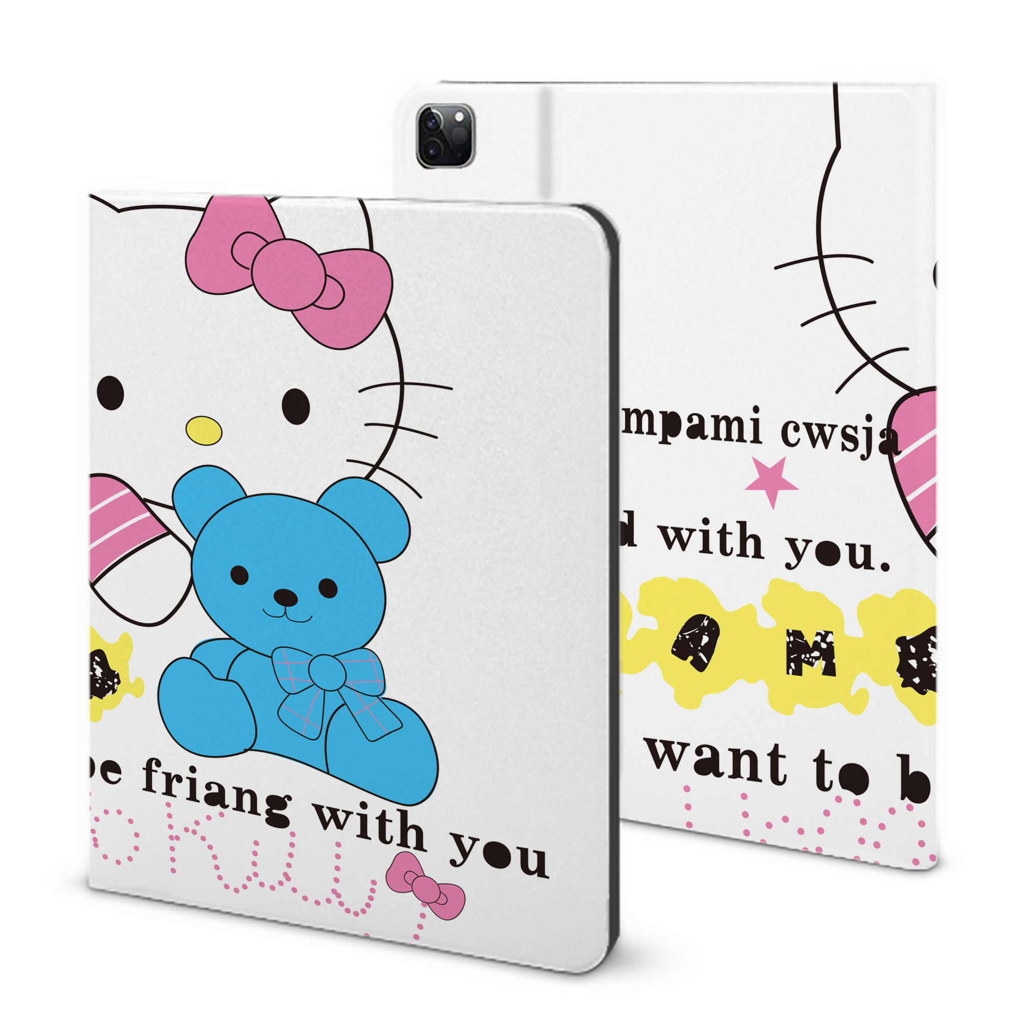 （画像用） Hello Kitty ハローキティ IPad ケース ブック型 PUレザー TPU 耐衝撃 軽量 薄型 ペン収納なし 全面保護 IPad 各モデル対応